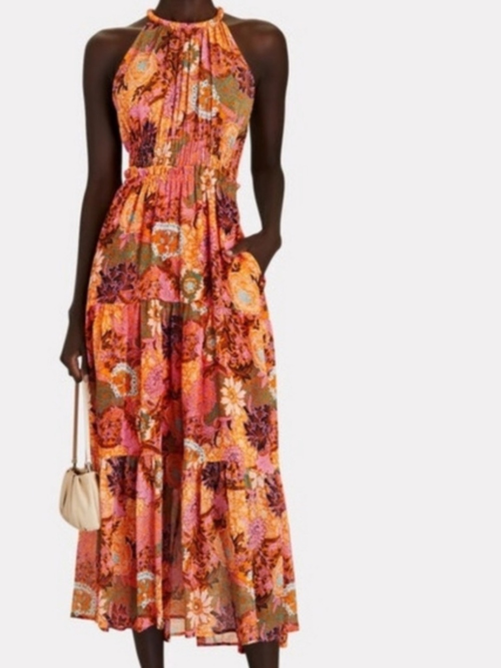 ALC orange and pink ruffle halter dress 8